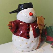 Snowman Cookie Jar Baseball Cap Broom by Susan Winget Sakura 11 inch Ceramic