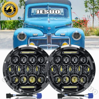 Pair For Ford Deluxe 1939-1951 7" Inch Round LED Headlights Lamp Housing New Foto 1 de 4