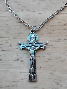 Collar Crucifijo Plata 2" Padre Hijo y Espíritu Santo 4mm Cadena Eslabón 24" - Imagen 1 de 2