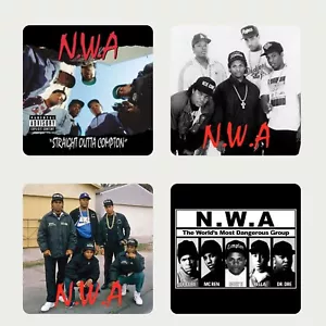 NWA 4 Coaster Set Straight Outta Compton Dr Dre Easy E Ice Cube Rap Hip Hop 90s - Foto 1 di 5