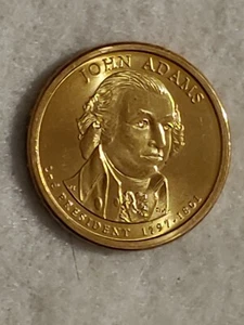 2007-P JOHN ADAMS PRESIDENT 1 DOLLAR GOLD COLOR COIN ERROR very RARE 2 die chips - Picture 1 of 8