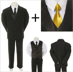 New Baby Toddler Boy Teens Black Wedding Formal Suit + Choose a Free Color Tie - Picture 1 of 40