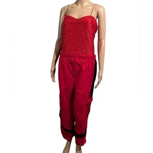Weissman Crash Course Hip Hop Jumpsuit Sequin Panel Cargo Dance Costume Red XLA - Picture 1 of 6