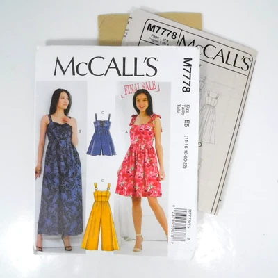 McCalls 7778 Misses Dress Romper Jumpsuit Pattern Size 14-22 Uncut Gather Skirt - Image 1 of 4