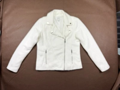Nine West White Textured Knit Moto Jacket Size Medium White - Image 1 of 4