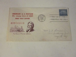 US COVER 1956 MONTICELLO FDC SCOTTS #1047 RARE THERMOGRAPHED CACHET - Picture 1 of 3