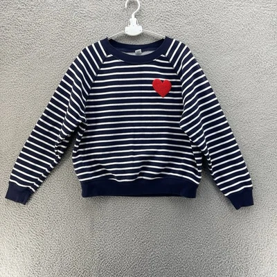 Sudadera Old Navy Corazón Mujer Mediana Azul Marino Blanco Rayas Vintage Crew Foto 1 de 4