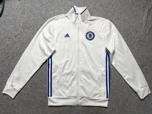 Chelsea Football Club Jacket Mens Small White Blue Soccer Full Zip Adidas Track - Picture 1 of 14