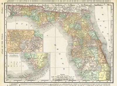 Dated 1902 Antique Color Maps of  Florida and Alabama - Image 1 of 4