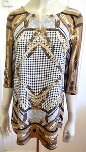 Maggie T designer horse harness & tack print metal logo stretch top size 8 - 10 - Picture 1 of 5