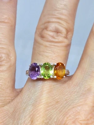 Vintage 925 Sterling Silver Three Stone Ring, Size K 1/2 - Image 1 of 4