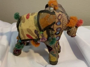 2 Vintage Hand Woven Stuffed Cotton Embroidered Elephant Figure India Patchwork - Picture 1 of 17