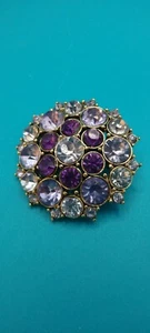 Vintage signed Monet round light and dark purple Rhinestone Brooch 1.5" diameter - Picture 1 of 5