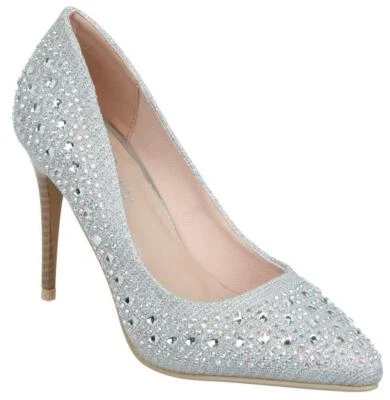 Tacón alto Forever Jewel adornado sin cordones plateado talla 6 para mujer Foto 1 de 2