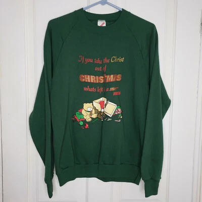 Suéter Feo Navidad Vintage Cuello Redondo Sudadera Jesucristo Verde Mujer L Foto 1 de 4