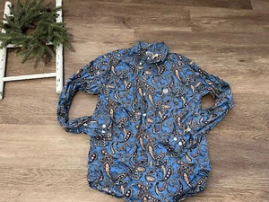Boys Cinch "Match Dad" Blue/orange paisley button shirt M (10-12) - Picture 1 of 5