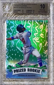 FOGLIA 2018 PREMIATA ROOKIE PRIZMATIC VERDE /5 RONALD ACUNA BGS 10 - Foto 1 di 2