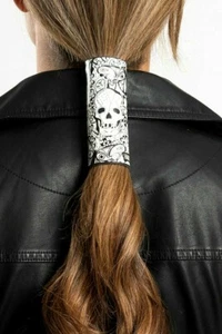 Hair Glove® Lace Skulls Leather Ponytail Holder Hair 4" - Picture 1 of 4