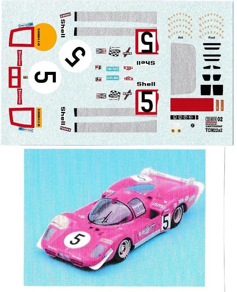 Decal 1/43 Ferrari 512S long Le Mans '70  #5 Accessories Tecnomodel - Immagine 1 di 1