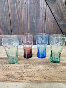 McDonald’s Coca Cola Glasses | Set 4 | Blue, Purple, Aqua, Clear Green - Picture 1 of 8