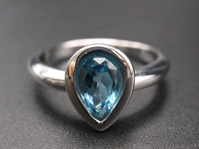  GOLDJUNGE69 * SILBERZEIT EDELSTEIN RING (18,5) BLAUTOPAS 1,07ct BIRNE 925er SIL - Bild 1 von 4