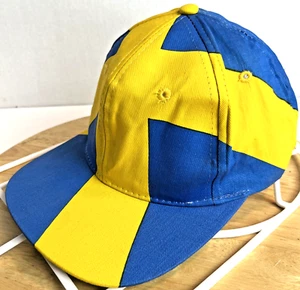 Vintage 1994 Sweden Sverige Snapback Hat ALL OVER PRINT Flag Map Flat Brim OSFA - Picture 1 of 11