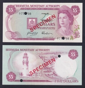 Billete De Bermuda 5 Dólares 1978 P.-28s ESPECIMEN FDS/UNC - Imagen 1 de 1