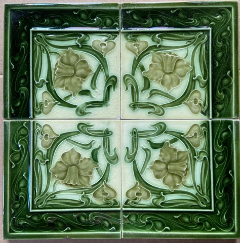 4 ALFRED MEAKIN - ANTIQUE ART NOUVEAU MAJOLICA TILE C1900 (4.5x4.5 each one) Cover