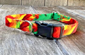 5/8" Thin Small Colorful Green And Gold Dog Collar with Quick Release Buckle - Picture 1 of 4