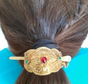 Vintage Gold Plated Indian Hair Pin/Grip/accessory with semi precious stones