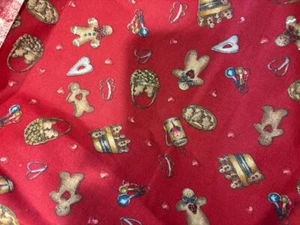 Vtg Dianna Marcum Tossed  Gingerbread   Red Fabric  1  1/3 yd - Picture 1 of 1