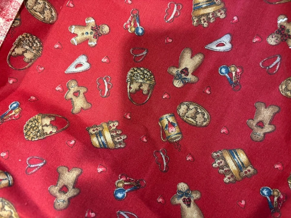 Vtg Dianna Marcum Tossed  Gingerbread   Red Fabric  1  1/3 yd - Image 1 of 1