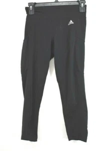 Adidas Damen Schwarz Crop Leggings Mid Rise Mesh Taschen Climalite Stretch S - Bild 1 von 6
