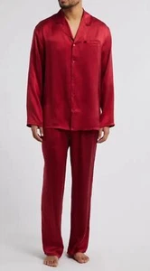 Unisex Nordstrom Silk Pajama Set Size L in Red Rio - Picture 1 of 5
