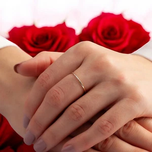 14k Solid Gold 3 Diamond Wedding Ring, Thin Diamond Wedding Band, Ring for Her - Picture 1 of 10