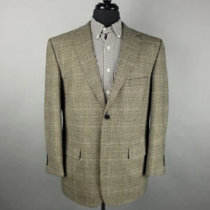 Travel Smith Blazer Mens 42R Tan Glen Plaid Worsted Wool Sport Coat Classic Fit - Picture 1 of 15