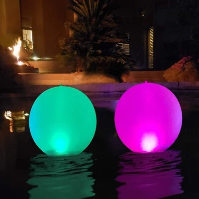 2 PACK Remote Operated Floating Pool Lights Inflatable Solar Glow Globe Balls - Image 1 of 4