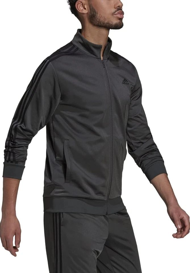 Adidas Men’s 3 Stripe Tricot Track Jacket Dark Grey 2XL H46103 Full Zip