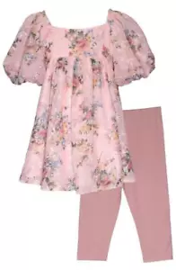 NEW Bonnie Jean Size 6X Girls "PINK FLORAL" Embroidered Tunic Top Pant Set NWT - Picture 1 of 3