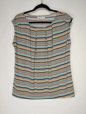 Blusa Liz Claiborne Grande Multicolor Zig Zag Poliéster Tejido Manga Gorra Plisada Foto 1 de 4