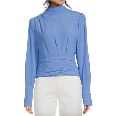 Favorite Daughter Blouse Blue Ingrid Mock Neck Pleated Elegant Womens Medium - image 1 of 4