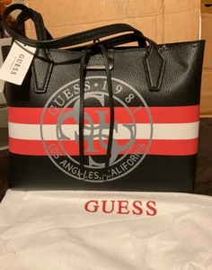 NEW GUESS BOBBI 2-in-1 Reversible Black Tote Handbag & Removable Pouch - Picture 1 of 5