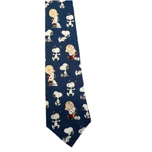 Cravatta classica Peanuts Snoopy Charlie marrone blu uomo migliore amico - Foto 1 di 3
