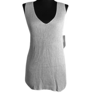 Sans Souci XL Sweater V-Neck Sleeveless Knit Top Lace-Up Back Gray Lightweight - Picture 1 of 12
