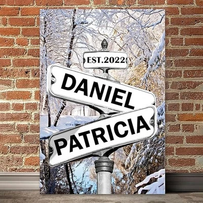 Personalized Gifts For Couples, Custom Vintage Street Sign Name And Date Canvas - Image 1 of 4
