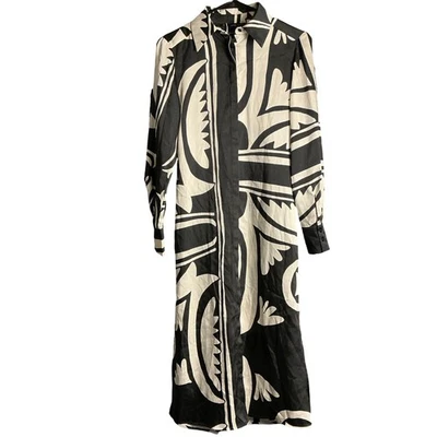 Mango Black & Beige Abstract Print Midi Shirt Dress, Italian Fabric - Image 1 of 4