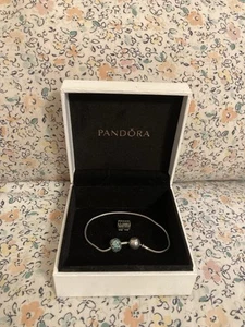 Pandora Sterling Kugelverschluss Dünnes Schlangenarmband Retired Blue Ocean Mosaik Charm - Bild 1 von 11