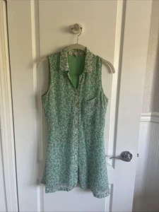 VINTAGE 1990s Lucca Couture Aqua Floral Sundress Mini Dress Lined S - Picture 1 of 4