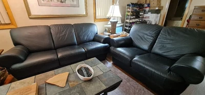 Faux Leather Couch and loveseat---2 piece set---Black - Image 1 of 4