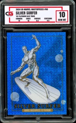 2024 Marvel Masterpieces Platinum 1992 BLUE TRAXX HOLO #90 Silver Surfer ~ CG 10 - Image 1 of 2